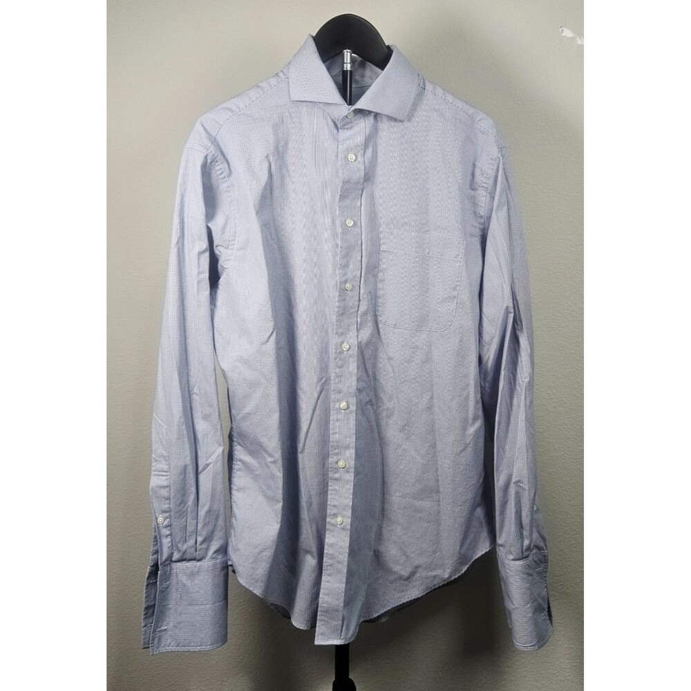 Jos A Bank Executive Collection Blue Check Dress Shirt Mens 16.5 36 Cotton